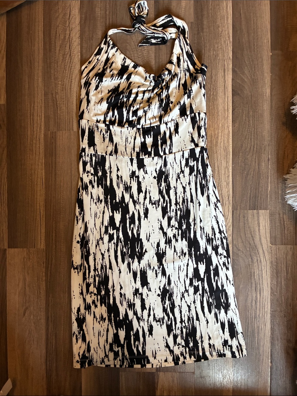 Annalee + Hope Black and Cream Halter Tie Mini Dress- Made in USA- NWT